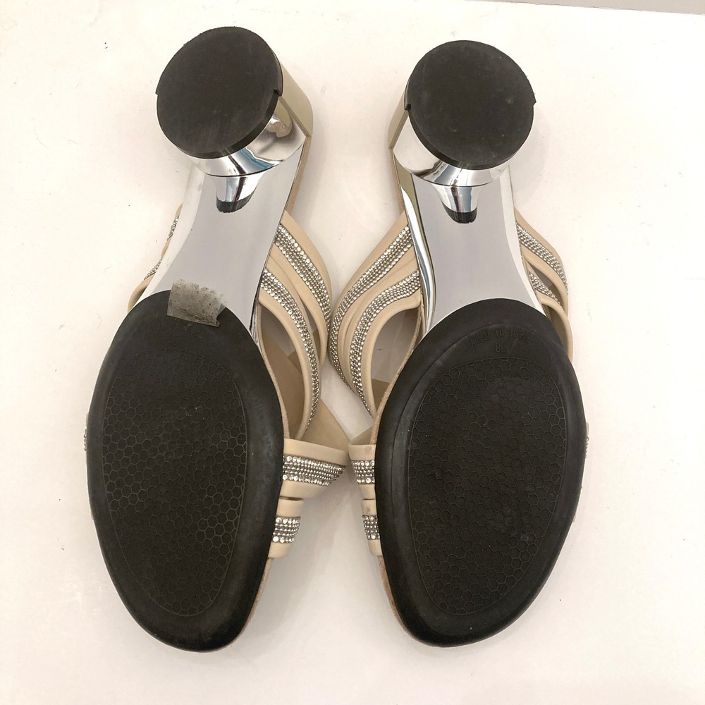 Onex Misha Sandals Block Heel Womens 8 Beige Straps Crystals Made In Italy - Picture 7 of 9